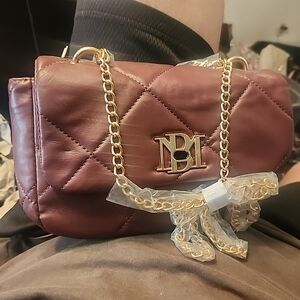 Badgley Mischka Quilted Burgundy Crossbody with Gold Chain